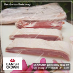 Pork BELLY SKIN OFF samcan frozen Denmark DANISH CROWN whole cuts +/- 5kg 50x25x4cm (price/kg)